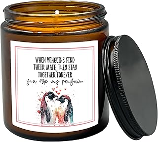 HIWX Penguin Anniversary Scented Candle, Anniversary Birthday Gifts For Women Men Wife, Valentines Penguin Couples For Girlfriend Boyfriend, Lavender,Vetiver,Sandalwood Scented 8oz Holders Candles Jar