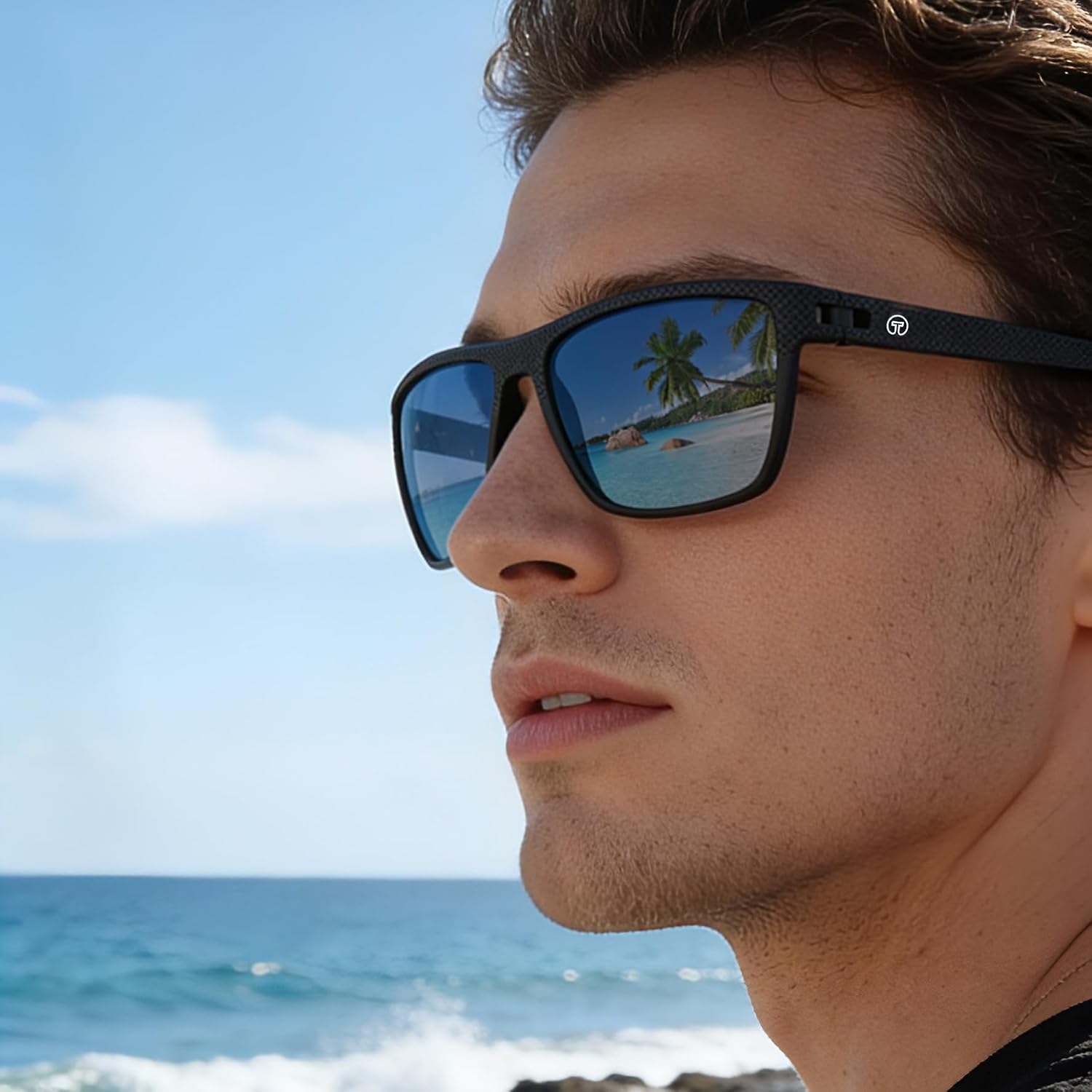 Polarized Sunglasses Men TR90 Square Frame, Lightweight UV400 Protection Sports Driving Fishing Glasses