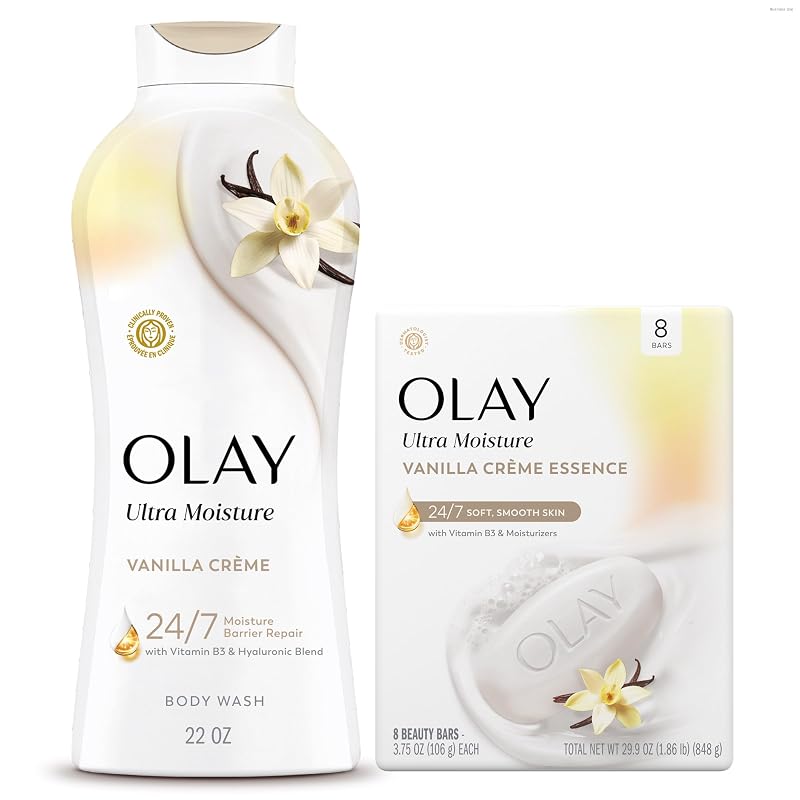 Olay Body Wash e Barra de Banho, fragrância Vanilla Crème, 22 fl oz e 3,75 oz, Pacote com 8