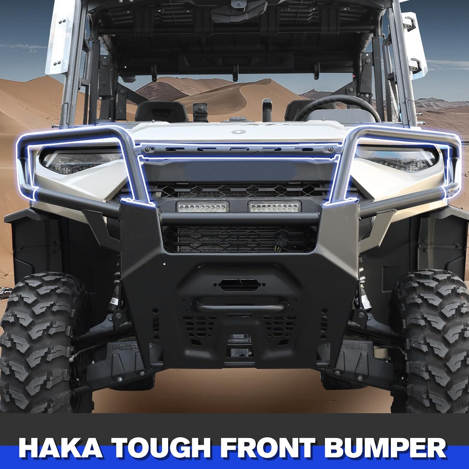 HAKA TOUGH Front & Rear Bumper for Polaris Ranger XP 1000 Accessories 2018-2024, Heavy Duty Steel Brush Guard Kit for Polaris Ranger 1000 / Crew/Crew XP 1000, Replace OEM # 2882531, 2882529 (2PCS)