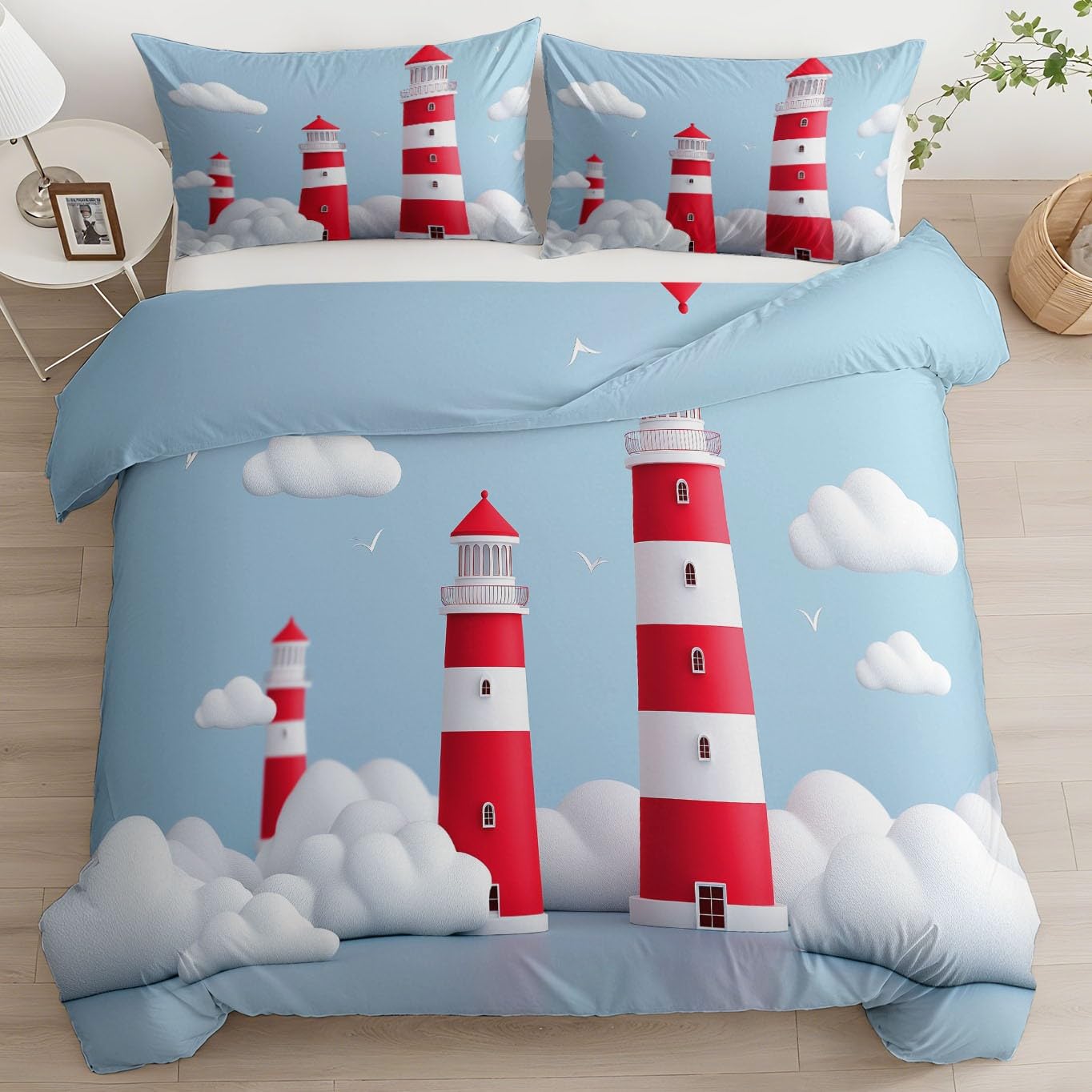 Parure de lit enfant anti-glisse : housse de couette 140x200 fermeture éclair phare