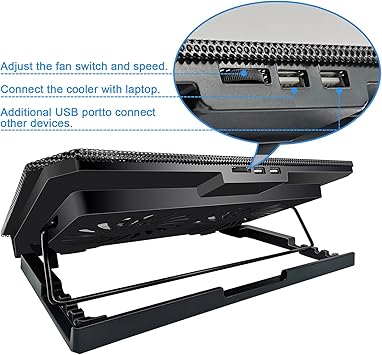 Laptop Cooling pad Laptop Cooler Stand Laptop Fan Cooling pad for 11-15.6 Inch Gaming Notebooks, 2 Turbine Fans,4 Angle Adjustable Laptop Cooling Stand (Black)