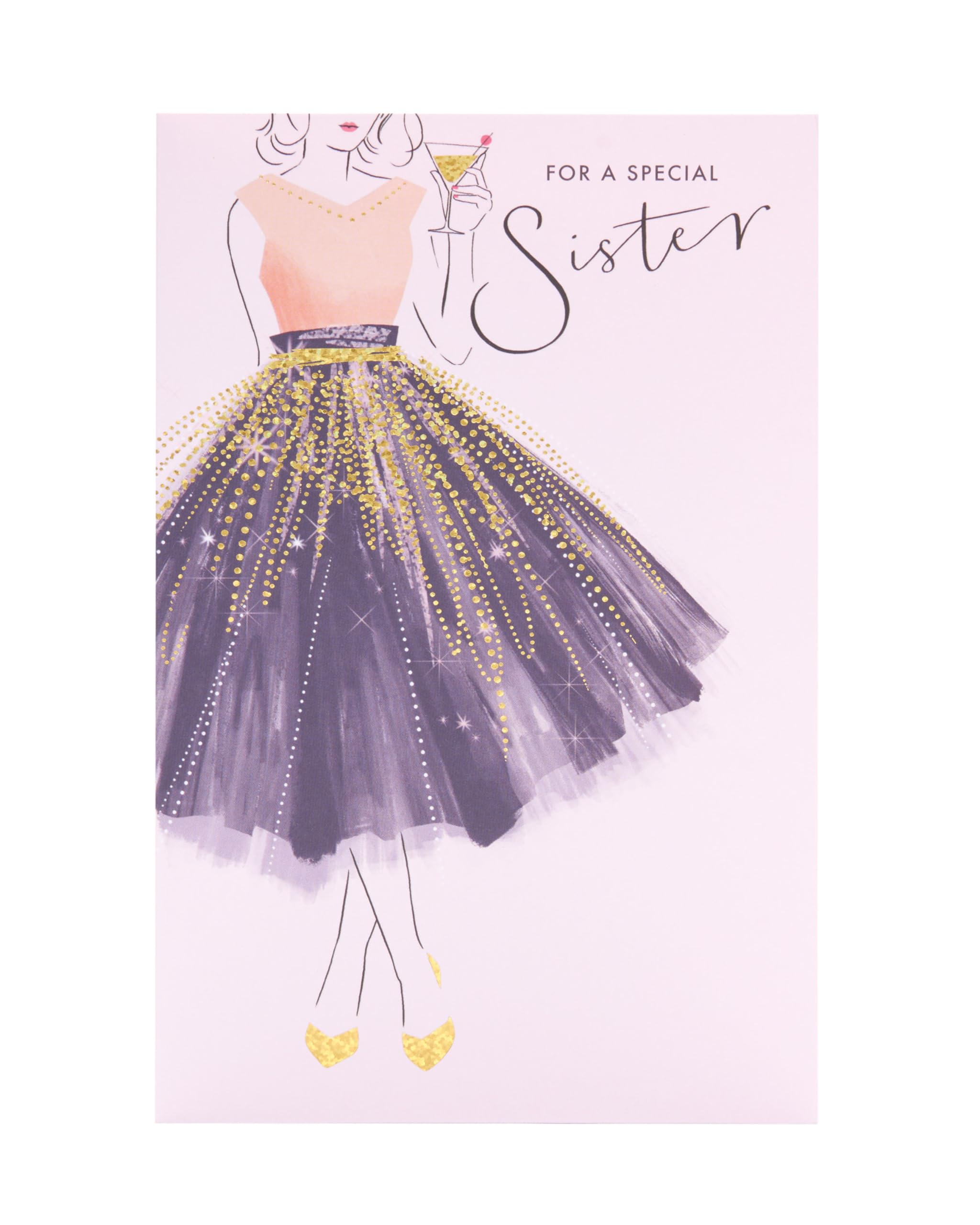 UK Greetings Birthday Card for Sister - Pretty Dress Design - Thinking of You Range