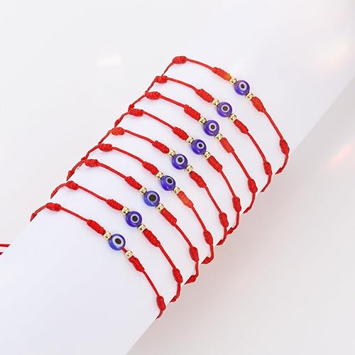 Miniatura 7 de 9 pulseras de la suerte de ojo malvado de 7 nudos, Rakhi para hermano y Bhabhi, amuleto de cuerda roja ajustable para mujeres y hombres con cuentas