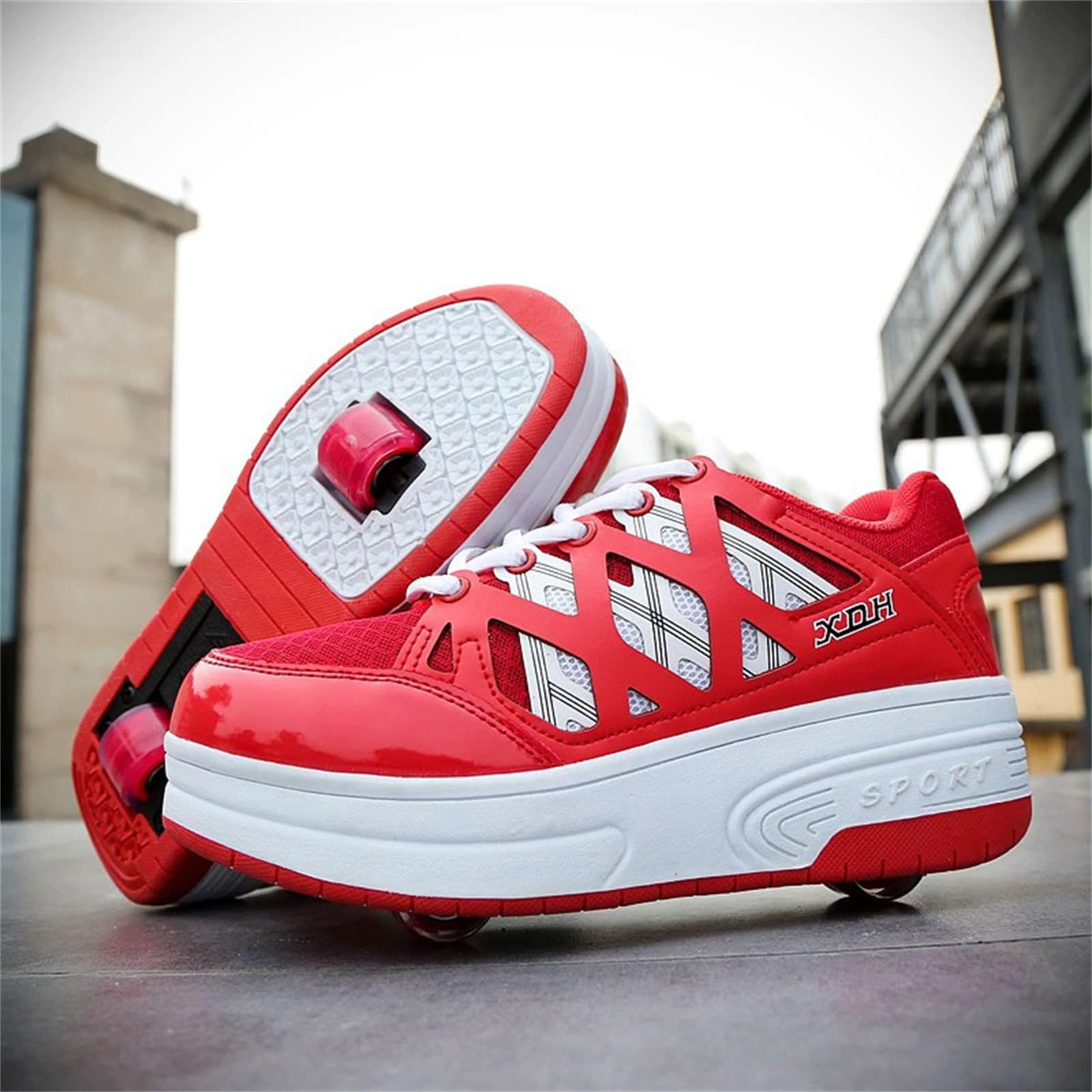 Surwin Schuhe mit Rollen Kinder Mädchen Jungen, Schnür Turnschuhe mit Einziehbaren Hinterrädern, Rollschuhe Schuhe Skateboardschuhe Roller Skate Shoes Rollschuhe Sneaker