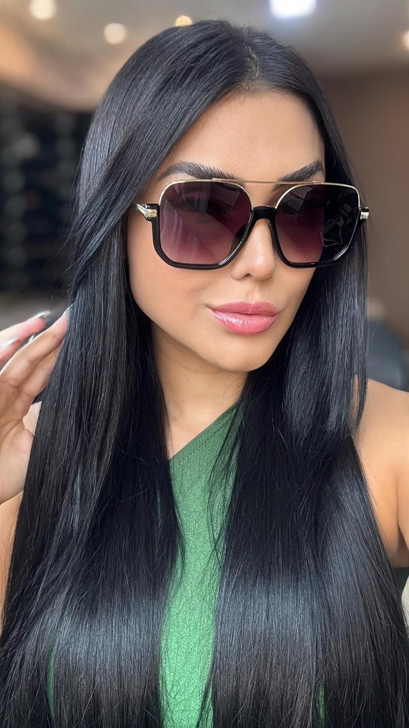 Retro Oversized Aviator Sunglasses for Women Men Square Double Bridge Pilot Sun Glasses 70s Trendy Shades - Image 2