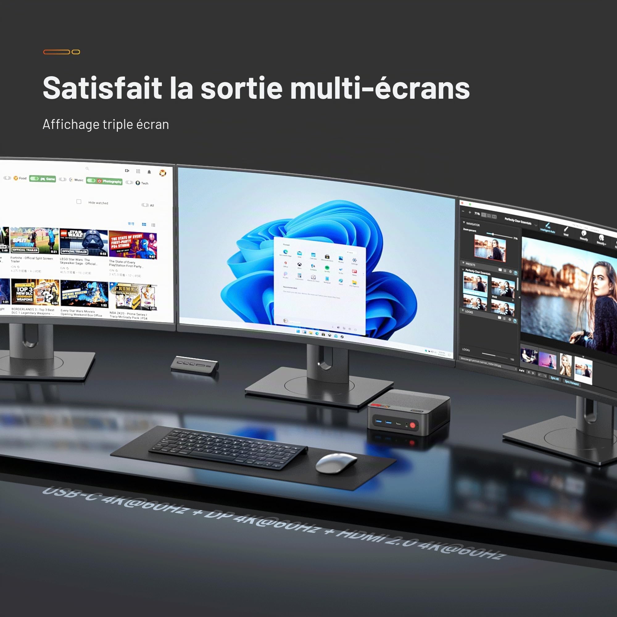 BOSGAME P4 Plus Dual 2.5G LAN Mini PC de Jeu, processeur AMD Ryzen 7 5825U (jusqu'à 4,5 GHz), Windows 11 Pro Mini-Ordinateur, 16 Go de RAM DDR4, SSD PCIe 3.0 512 Go, Mini PC de Bureau de Jeu