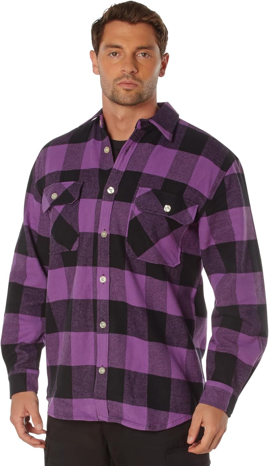 Rothco Buffalo Plaid Flannel Long Sleeve Shirt – Casual Button-Down with Heavyweight 8-oz Cotton Material