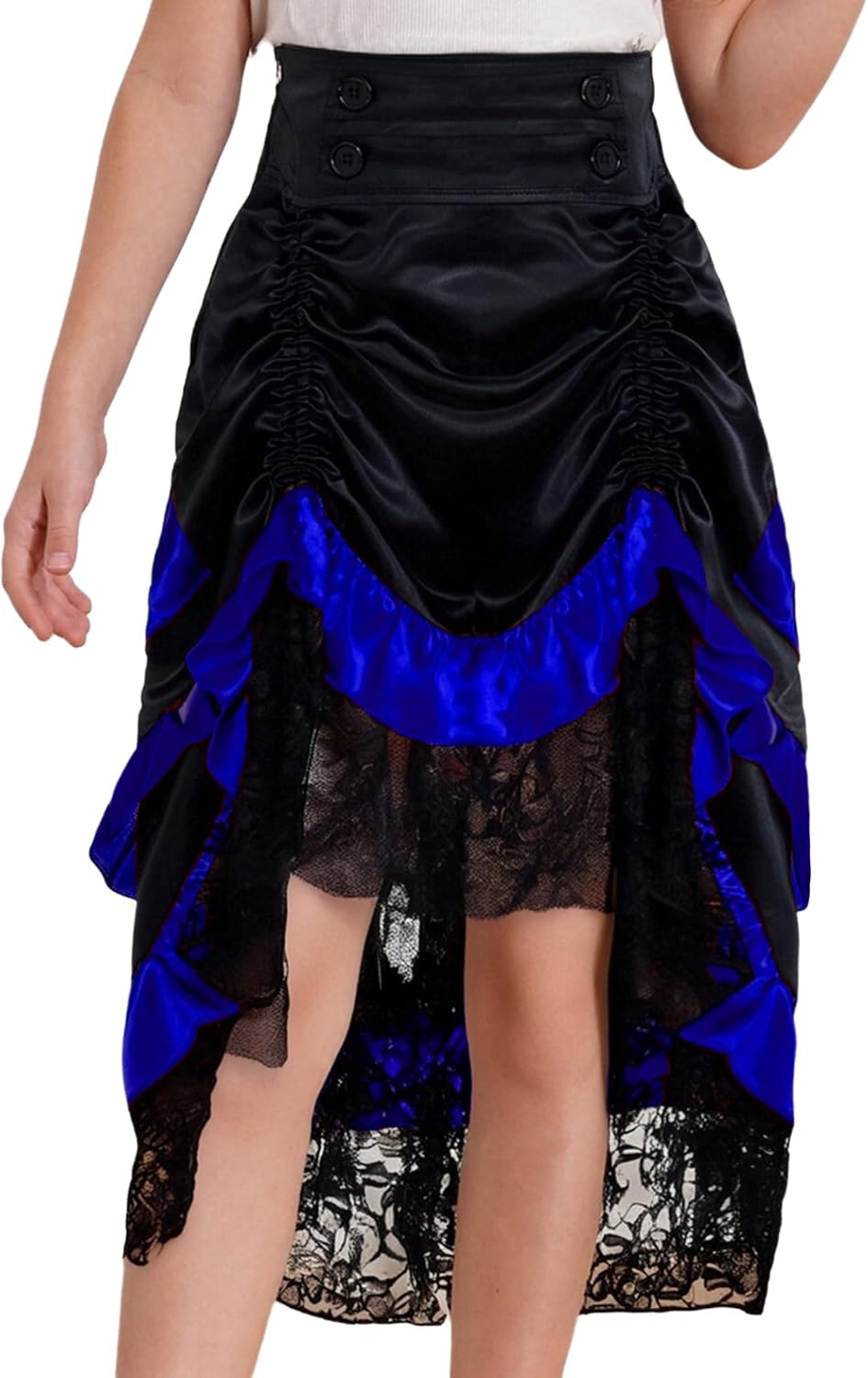 Sxiwei Kids Girls Gothic Steampunk Tiered Ruffle Lace High-Low Skirt Medieval Vintage Victorian Skirt