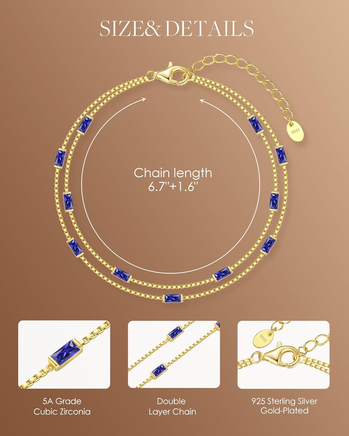 LOUISA SECRET Birthstone Bracelets for Women, 925 Sterling Silver Dainty Simple Women Charm Link Bracelet, Birthday Anniversary Christmas Jewelry Gifts for Women Wife Mom Her - Image 5