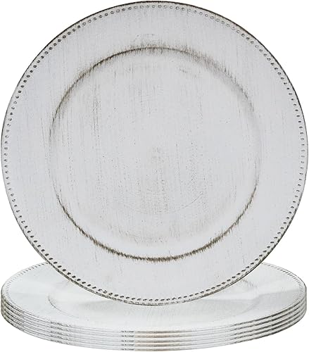 Miniatura 20 de MAONAME Juego de 6 platos de carga dorados de 13 pulgadas, cargador redondo para platos llanos, cargadores de platos con borde de cuentas