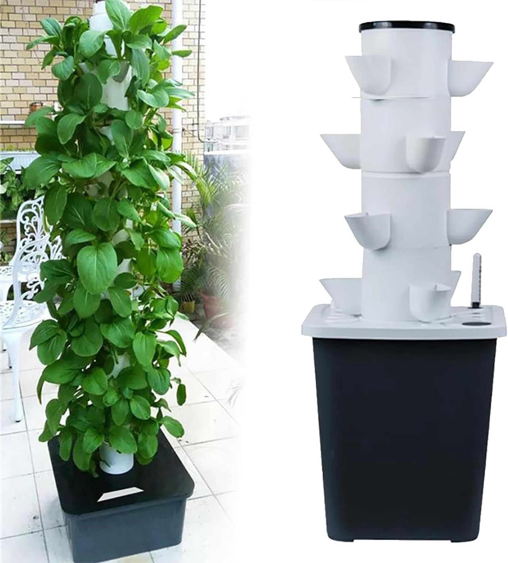Kit de Cultivo hidropónico aeropónico de Torre de 30 cápsulas para Hierbas, Frutas y Verduras con Bomba de hidratación, Adaptador, macetas de Red y Temporizador para Hierbas