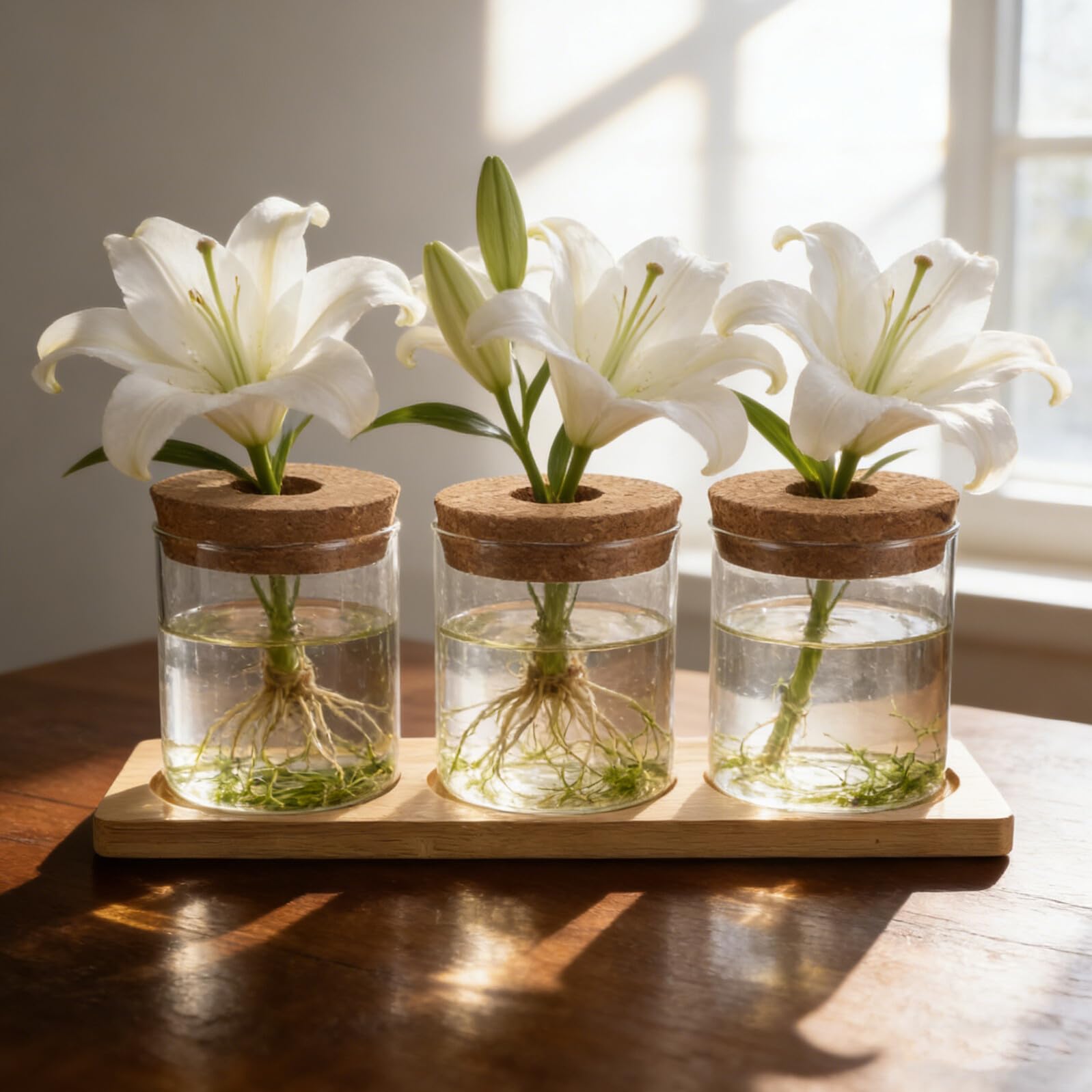 Jarrón Hidropónico de Vidrio 8x8 Cm con Tapa Perforada y Base Triple, Maceta Hidropónica para Suculentas y Plantas de Interior, Terrario Decorativo para Escritorio y Jardín