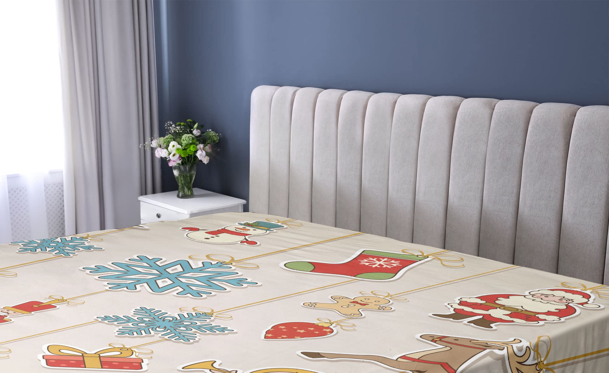 Ambesonne Christmas Fitted Sheet, Noel Xmas Winter Holiday Themed Celebratory Objects Retro Graphic Style, Soft Decorative Fabric Bedding All-Round Elastic Pocket, Full Size, Pale Sepia