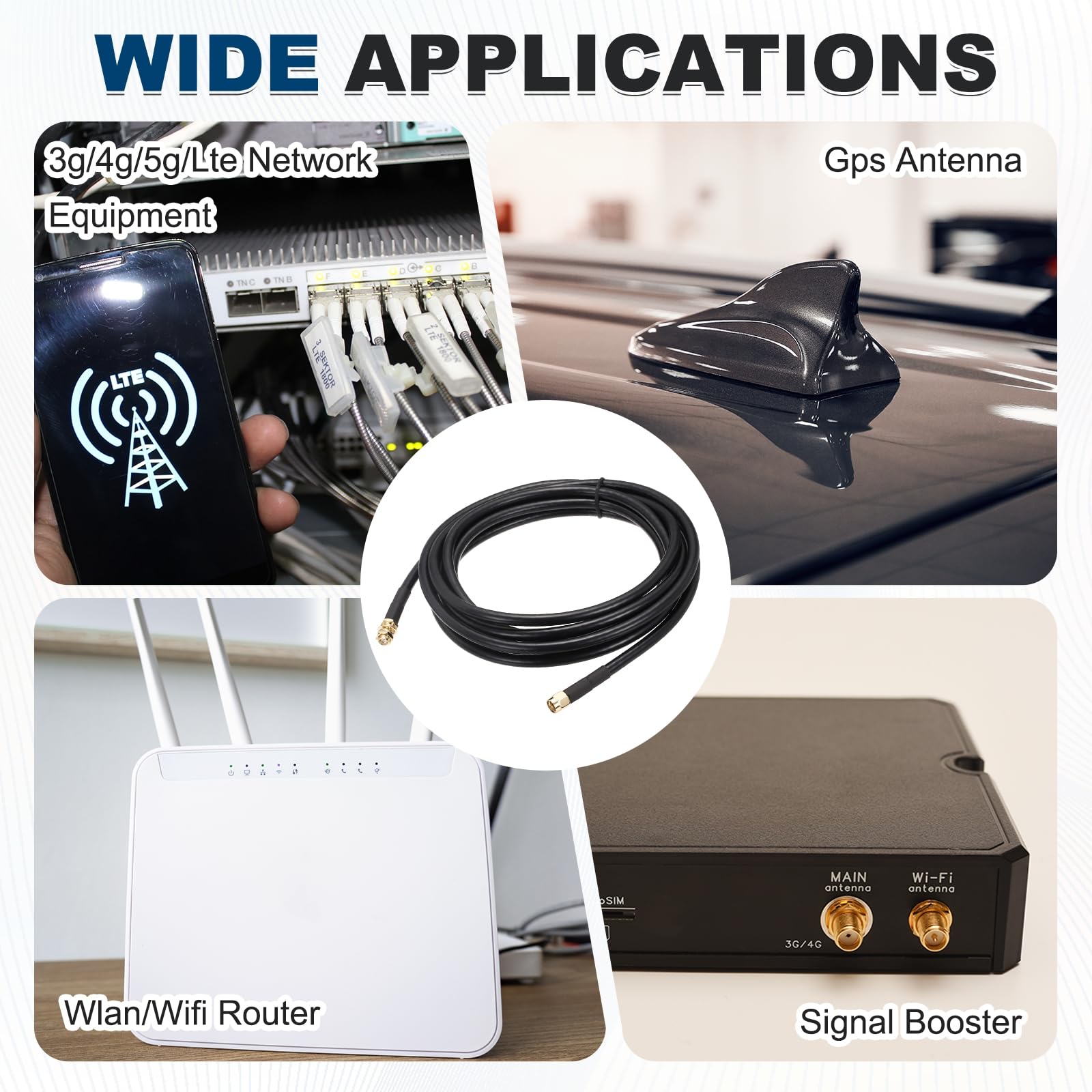 sourcing map KMR/LMR240 Koaxial-Verlängerungskabel, 50 Ohm, 3 m, SMA-Stecker auf SMA-Buchse, RF-Koaxialkabel, Antennenkabel, Verlängerung mit Stecker für 3G, 4G, 5G, LTE, Ham, WLAN, GPS, RF-Radio