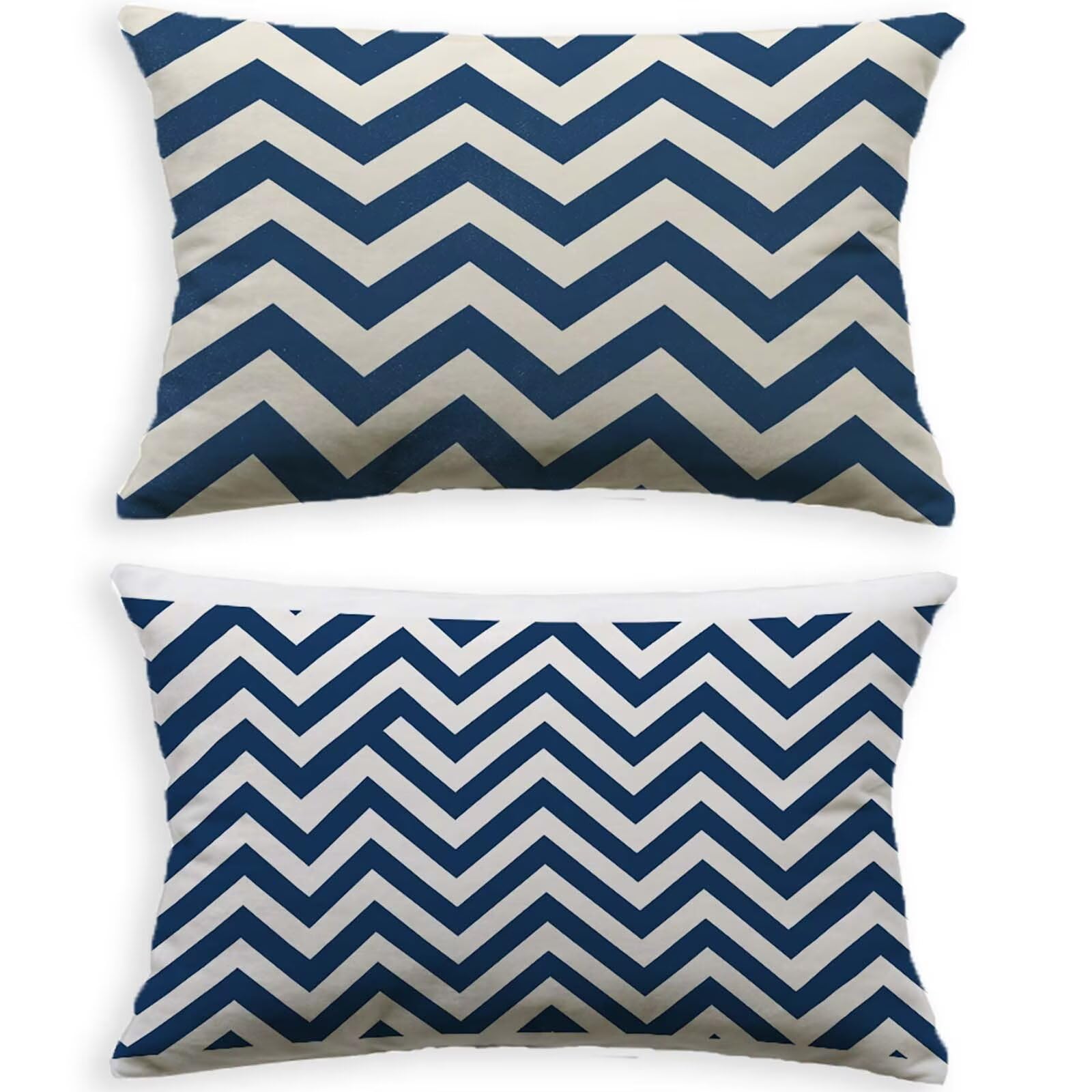 Coussin bleu marine en velours à bandes avec fermeture éclair invisible
