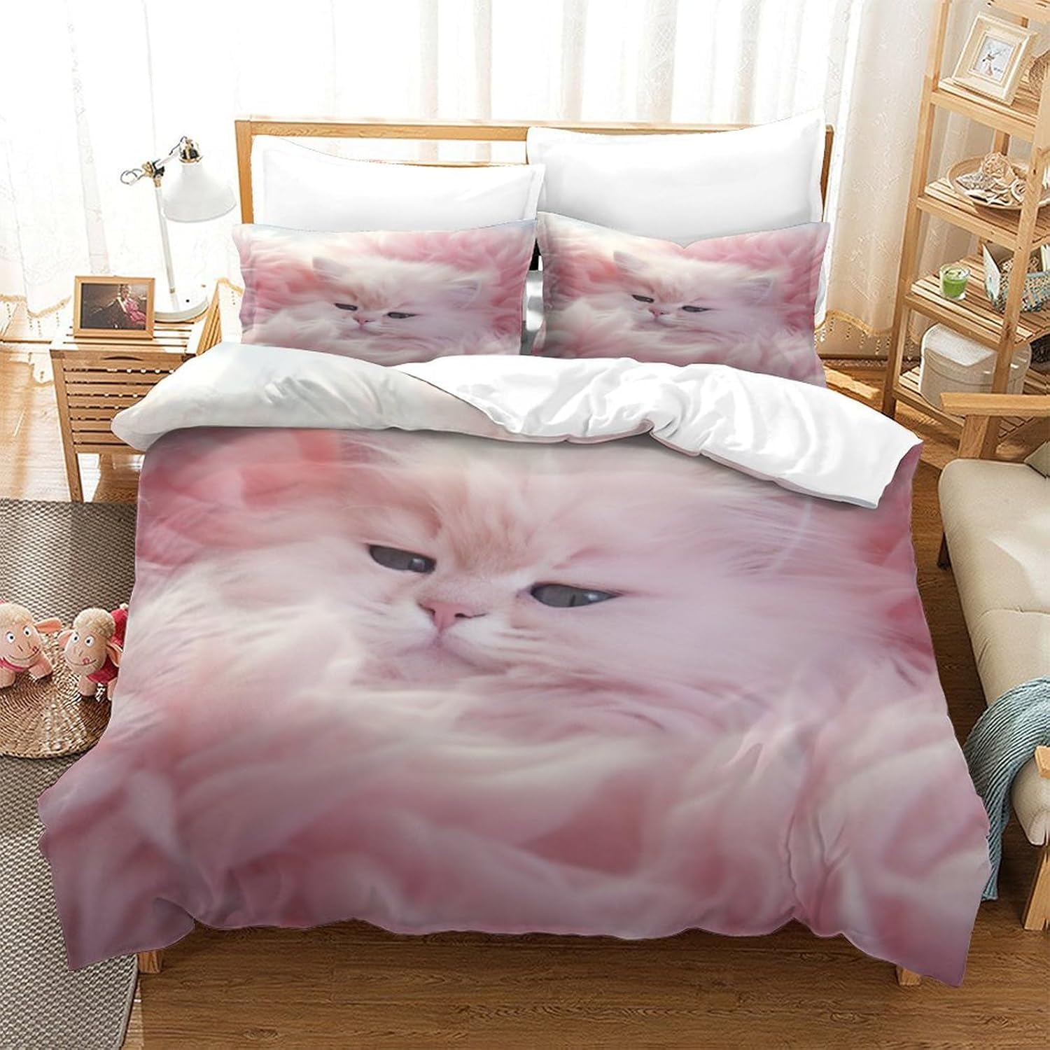 Parure de lit chat 260x230 cm avec housse de couette imprimée 3D et taies d'oreiller pour adulte
