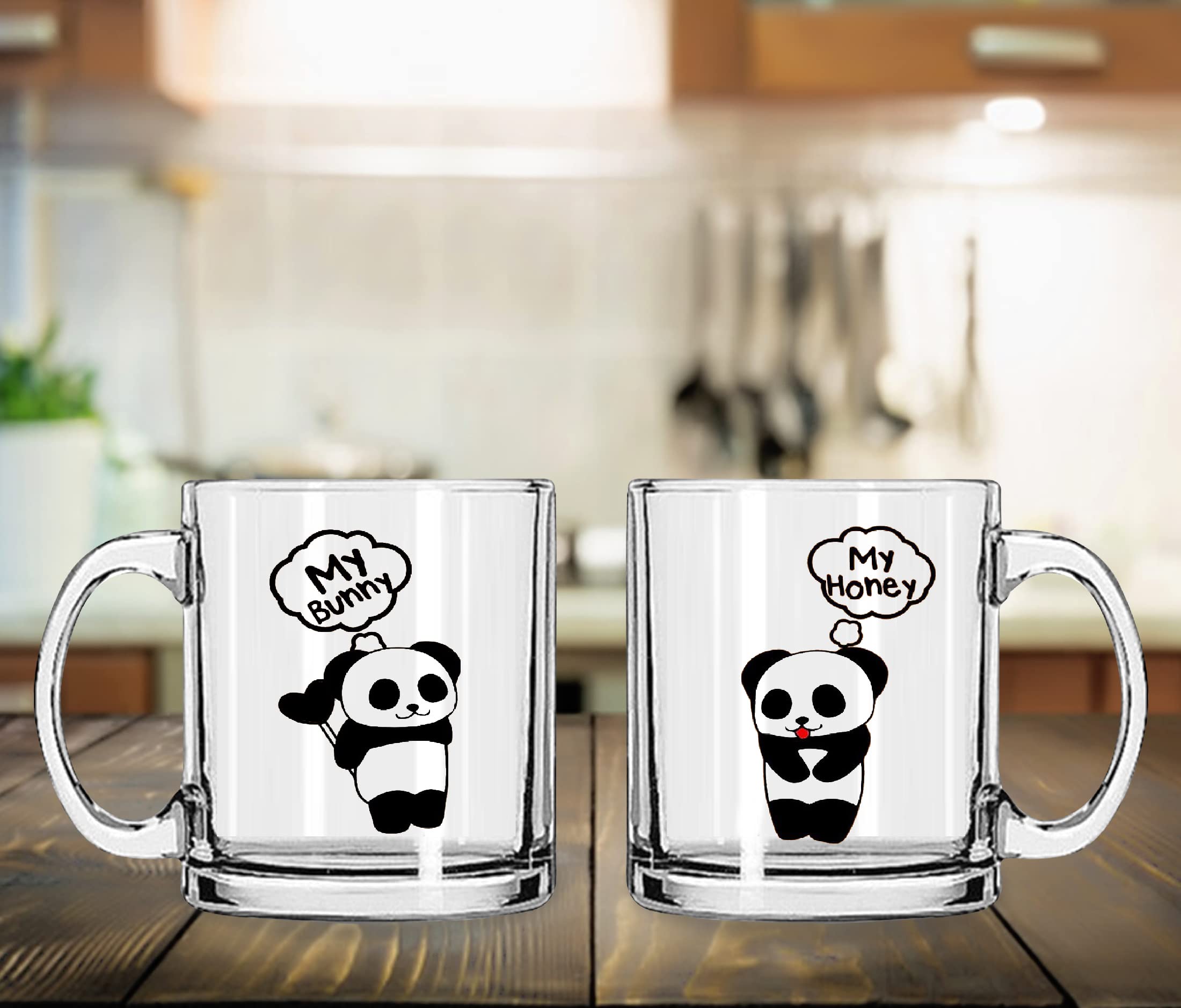 WHATS YOUR KICK - My Bunny My Honey Printed Set of 2 Couple Clear Glass Coffee Cup & Mug | Gift for Girl Friend | Boy Friend Gift | Couple Gift | Best Gift - D36
