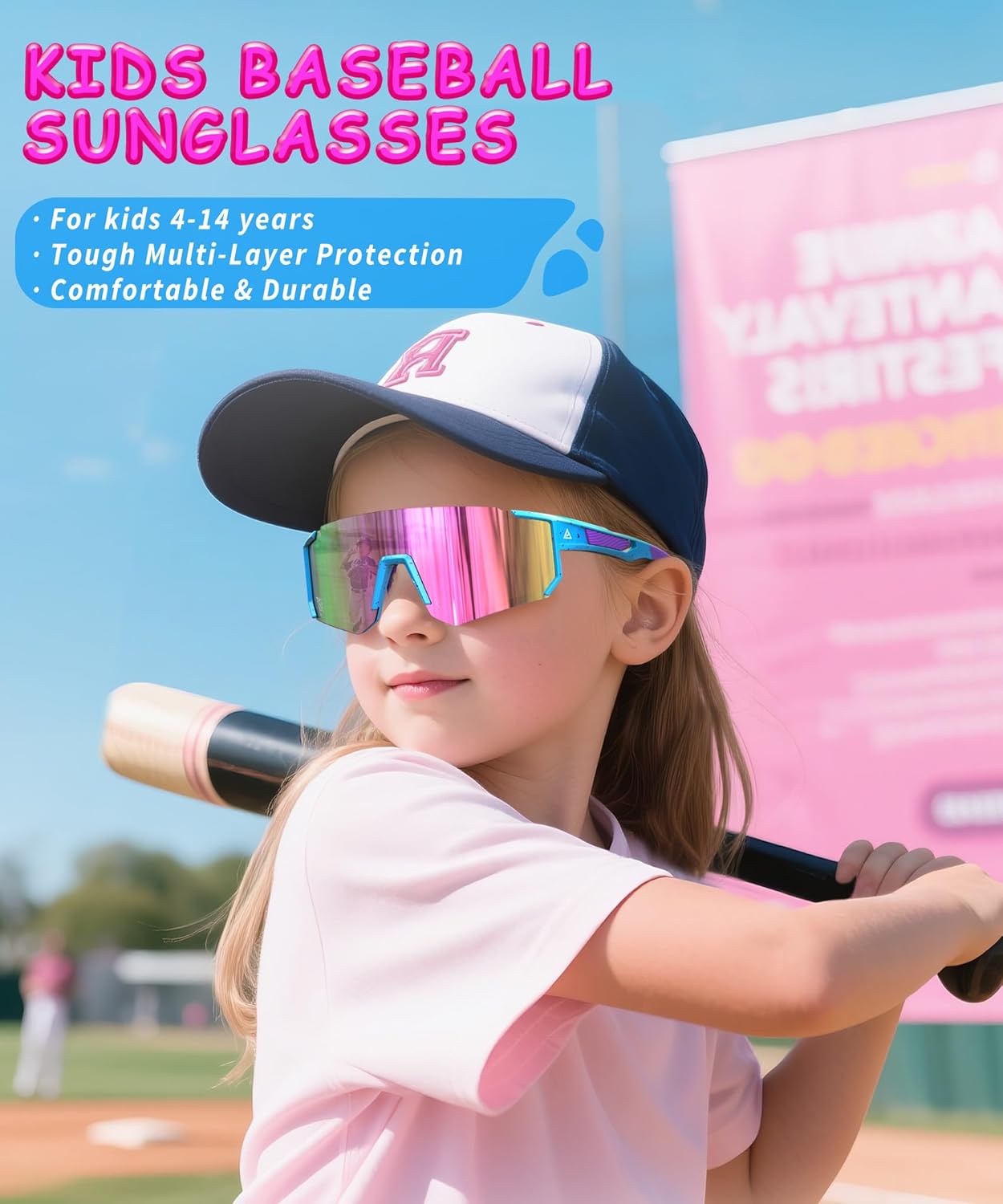 Kids Sunglasses Youth Baseball Softball Sunglasses for Girls Boys Age 4-14 UV Protection Sports Kids 3 Pack - Image 2