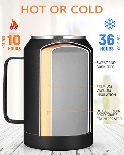 Miniatura 4 de zenbo - Vaso de acero inoxidable aislado al vacío con asa, tapa y popote, mantiene las bebidas frías hasta 36 horas, cuerpo a prueba de sudor, apto