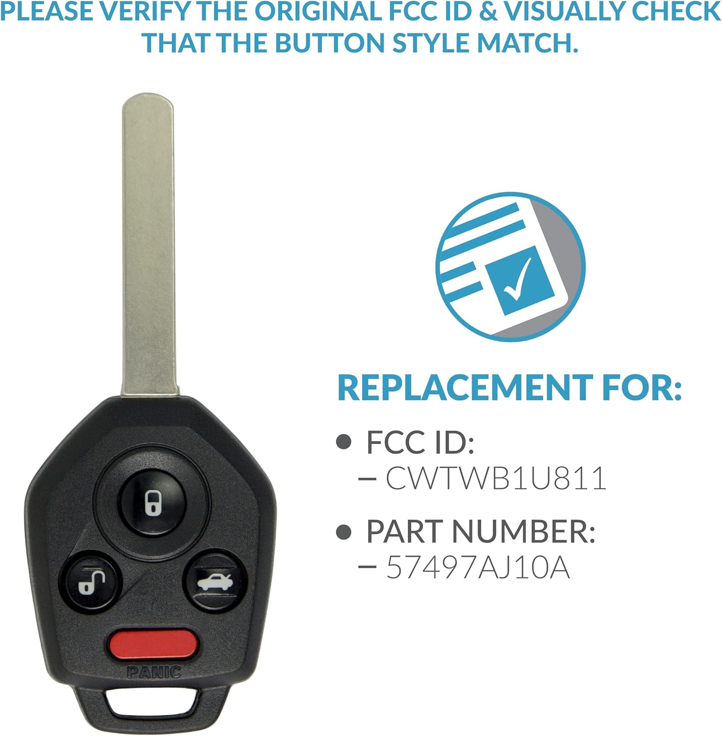 Keyless2Go Replacement for 4 Button Remote Key Combo Subaru CWTWB1U811 57497-AJ10A DAT17 4D60 (2 Pack)