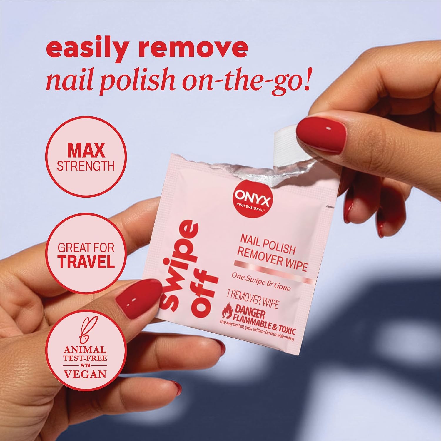 Onyx Professional Nail Polish Remover Pads, 40 Wipes - Acetone Wipes, Individually Wrapped, Fingernail Travel Kit to Clear Nail Polish, Acetone Pads