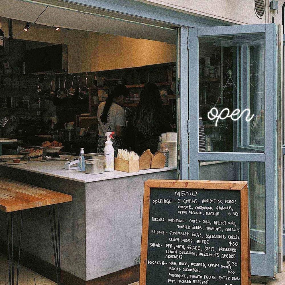 Open Neon Sign Custom LED Neon Light Signs Dimmable for Business, Window, Restaurant, Store, Bar, Shop, Lighted Open Sign.Size:15inches(White)
