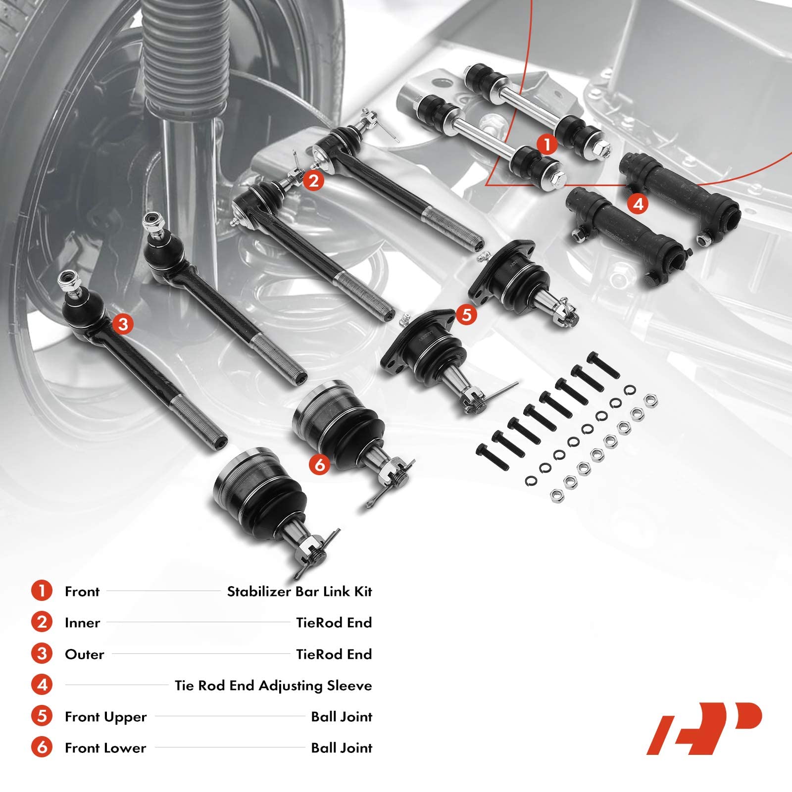 Evan-Fischer 8pc Front End Kit – Upper/Lower Control Arms & Tie Rod Ends For Blazer, Sonoma, S10, Jimmy