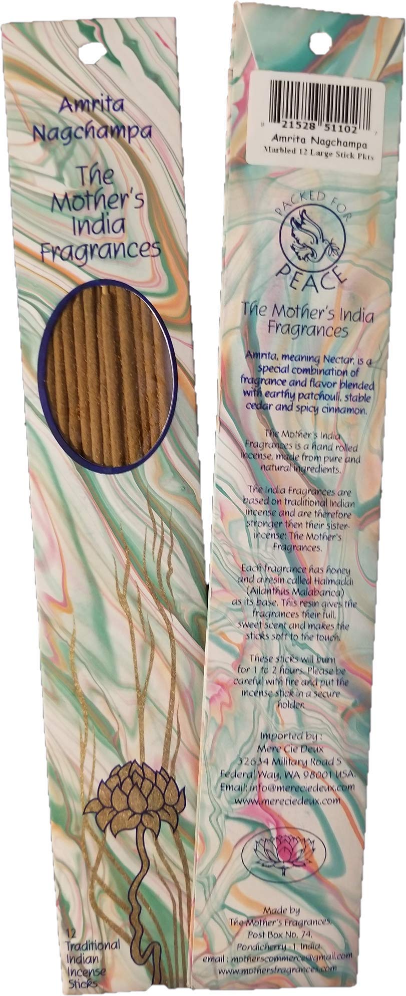 Mother's India Fragrances Incense - Amrita Nagchampa 12 Stick Packet 10"