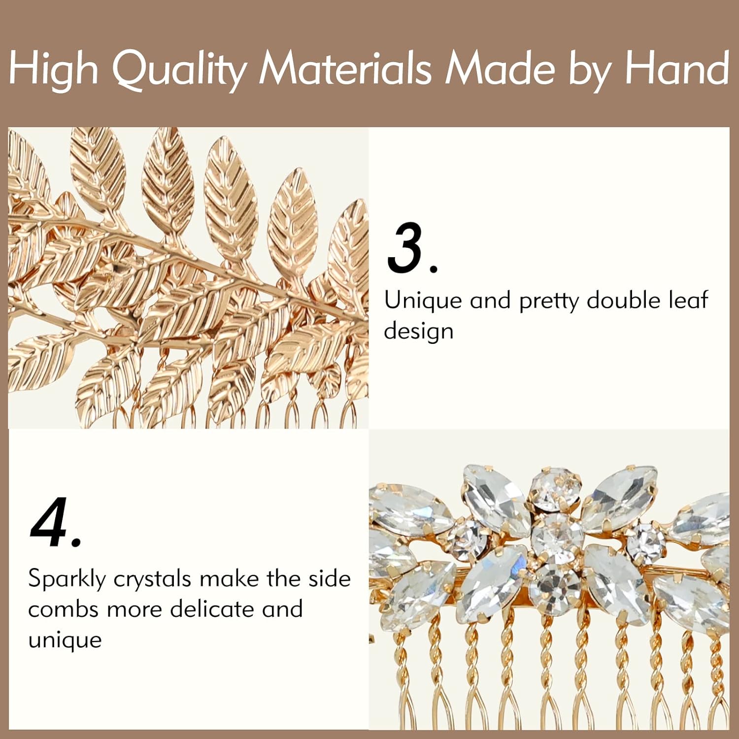 inSowni 36 Pack Gold Flower Leaf Bridal Wedding Hair Side Combs+U-shaped Pearl Hair Pins+Spiral Rhinestone Hair Clips Barrettes Prom Headpieces Hair Accessories for Brides Bridesmaids Women Girls - Image 6