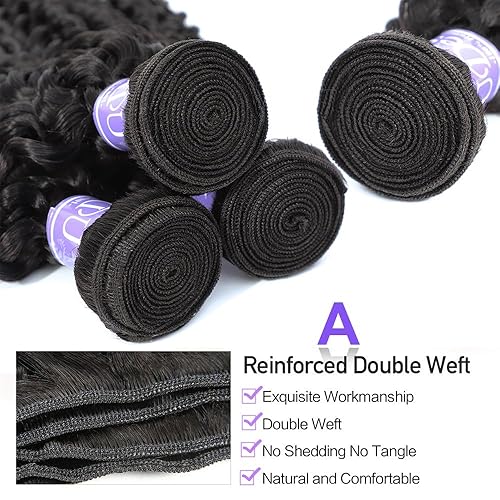 Miniatura 4 de 3 manojos de cabello rizado brasileño 10A (14, 16, 18 pulgadas, 10.05 oz), tejido de cabello humano virgen brasileño 100% sin procesar, color negro