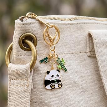 Panda Keyring – Animal Keychain Bag Charms for Women with Cartoon Pandas and Bamboo Decorations, Cute Key Rings Gifts for Girls, Friends, Teens and Animals Lovers