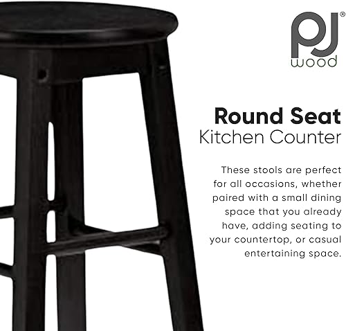 Miniatura 4 de PJ Wood Taburetes de cocina de asiento redondo clásico de 24 pulgadas de alto para hogares, espacios de comedor y bares con asientos sin espalda,