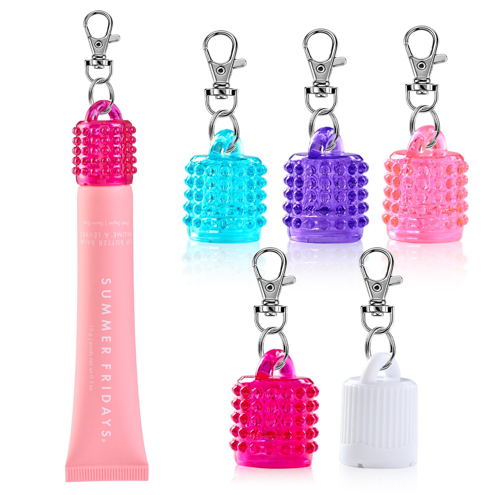 Keychain Lip Balm Holder Cap for Summer Fridays 15g/0.5oz - Replacement Cap with Stopper, Lip Gloss Keychain, Convenient Keyring Accessory for Women & Moms, Prevent Loss