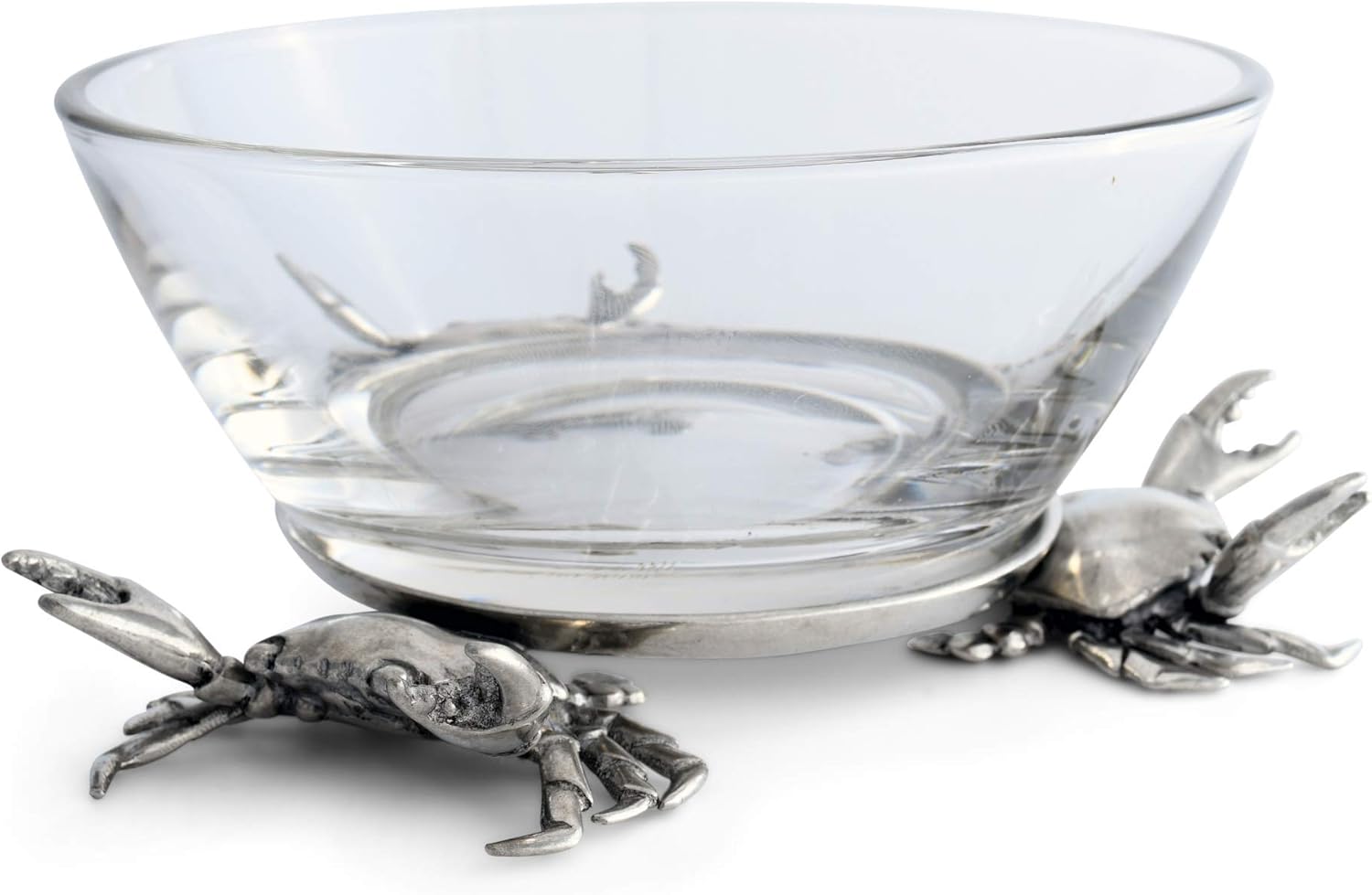Vagabond House Glass Dip/Cocktail Sauce/Nut Bowl Three Pewter Crab Base Coastal Beach Décor 5 inch Wide x 3 inch Tall
