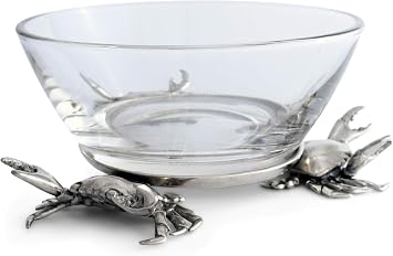 Vagabond House Glass Dip/Cocktail Sauce/Nut Bowl Three Pewter Crab Base Coastal Beach Decor 5 inch Wide x 3 inch Tall