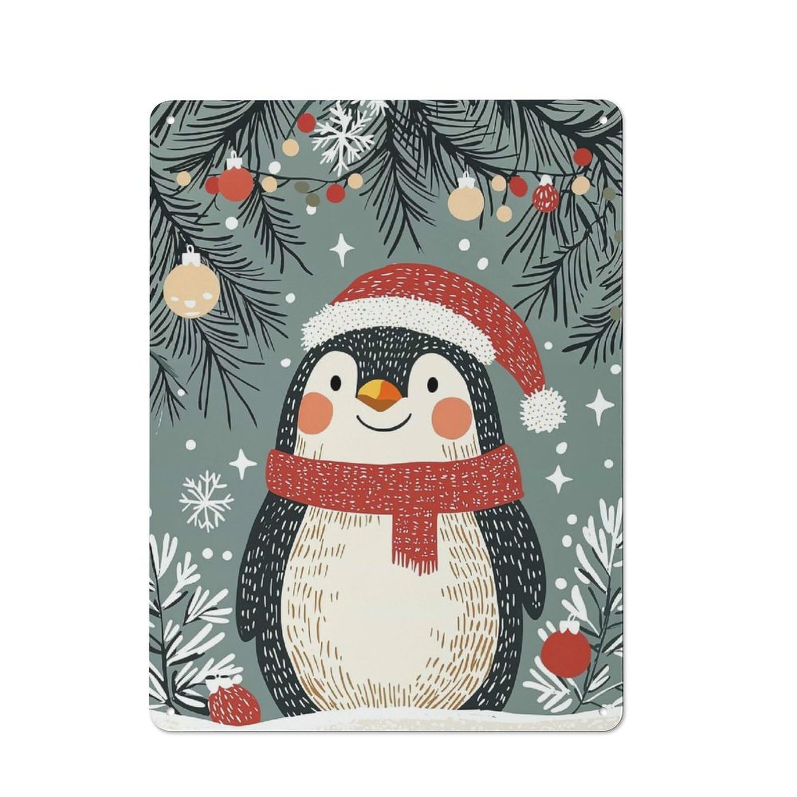 Junmoney Christmas Penguin Illustration Rustic Metal Sign 40X30cm For Lounge Or Reading Corner, For Reading Corner Decorators
