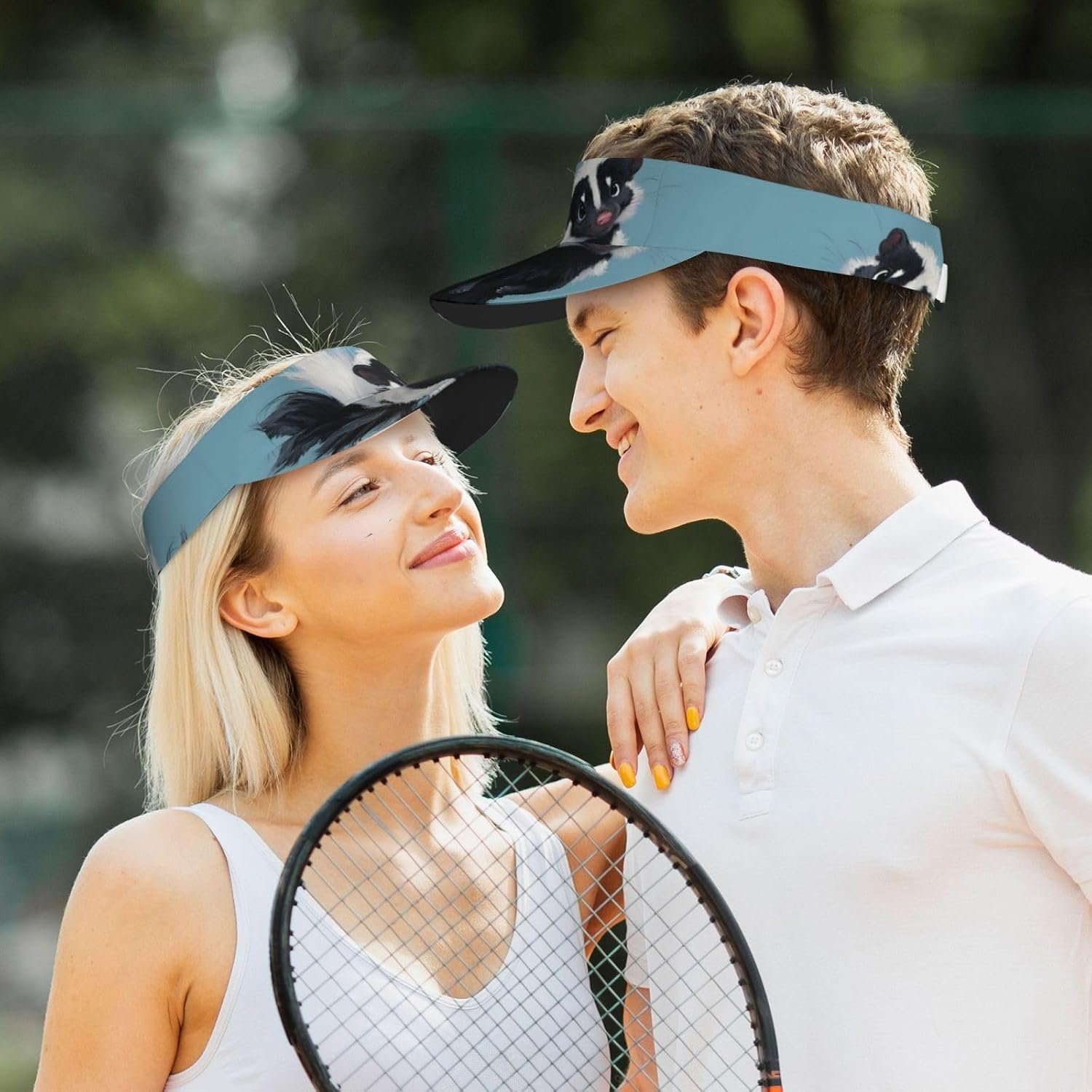 (Skunk) Adult Sun Visor Hat Adjustable Open Top Sports Cap Breathable for Men Women Beach Vacation Essentials Black