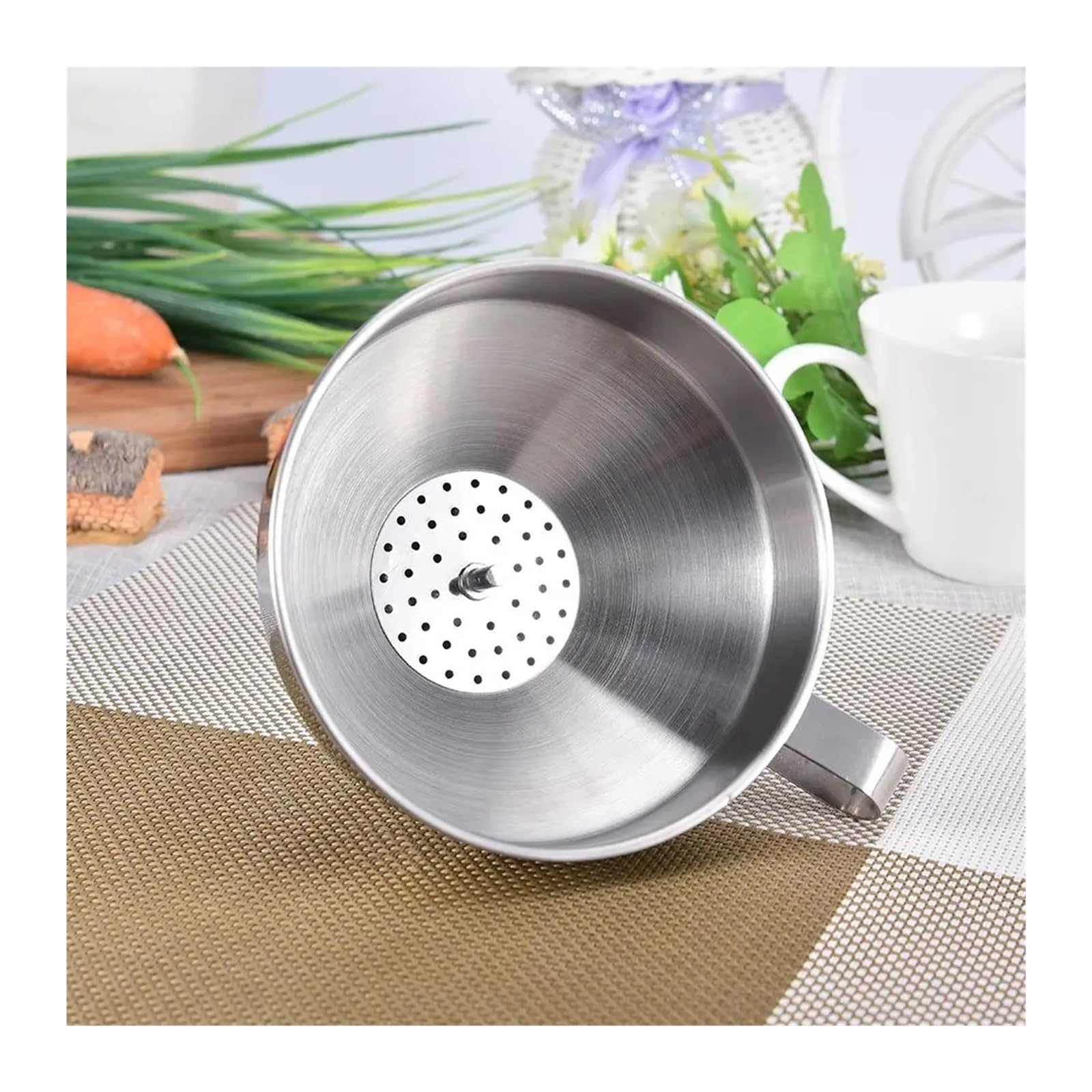Embudo metálico de acero inoxidable, Colador de filtro desmontable de embudo de cocina grande de acero inoxidable for aceite de cocina(20 CM)