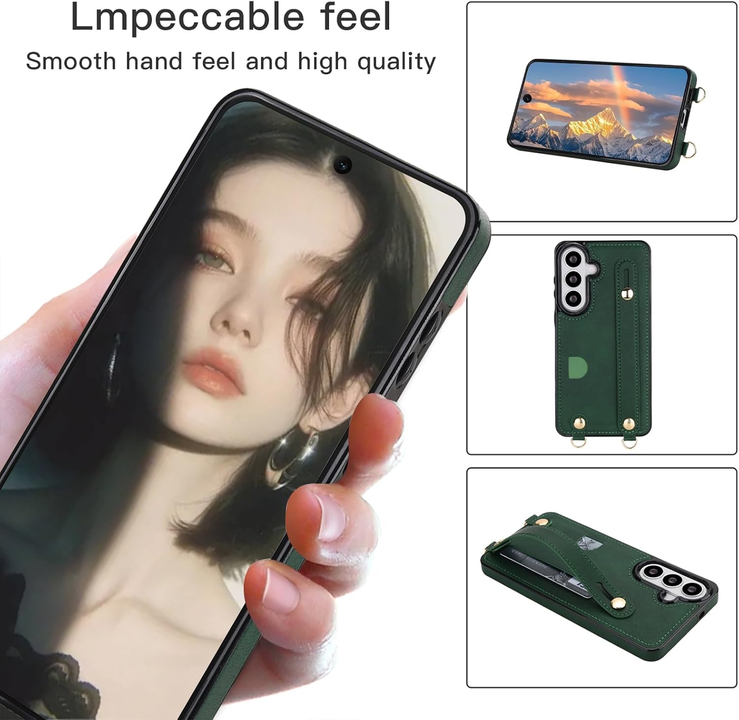 Ysnzaq for Samsung Galaxy S26 Plus Crossbody Case with Card Holder, Adjustable Lanyard Strap Leather Women Wallet Phone Cover with Wrist Strap Kickstand for Samsung S26 Plus, WD Green