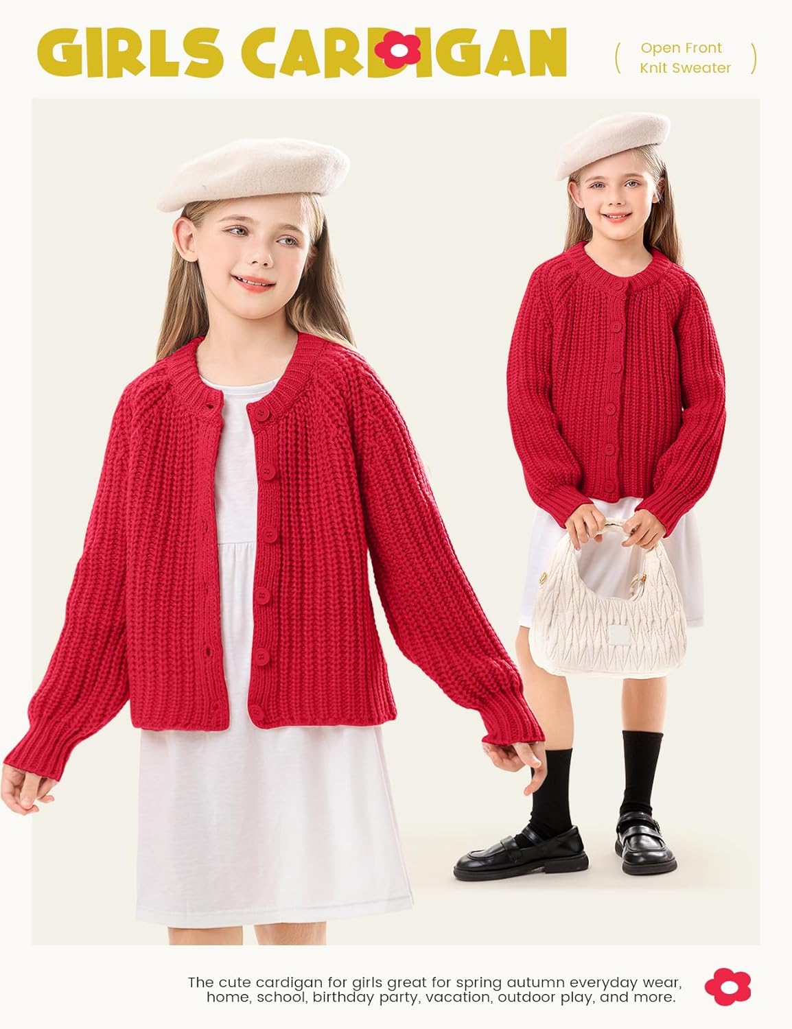 Wyeysyt Girls Cardigan Button Down Long Sleeve Chunky Knit Sweater Fall Open Front Cute Cardigan Coat - Image 3