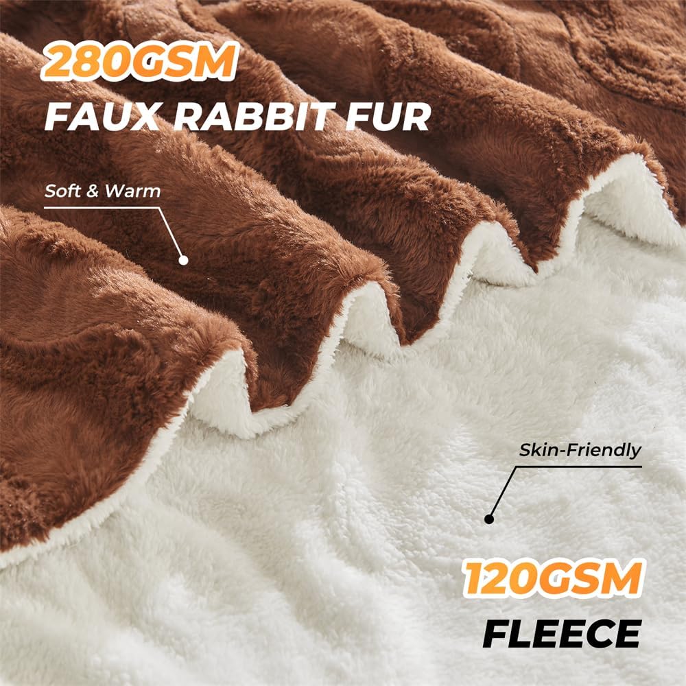 Heated Blanket Twin Size, Warm Soft Faux Rabbit Fur Electric Blanket with 6 Heating Levels & 10 Hours Auto-Off, Fast Heating & Over-Heat Protection, Machine Washable - Brown, 62”x 84” - Image 3