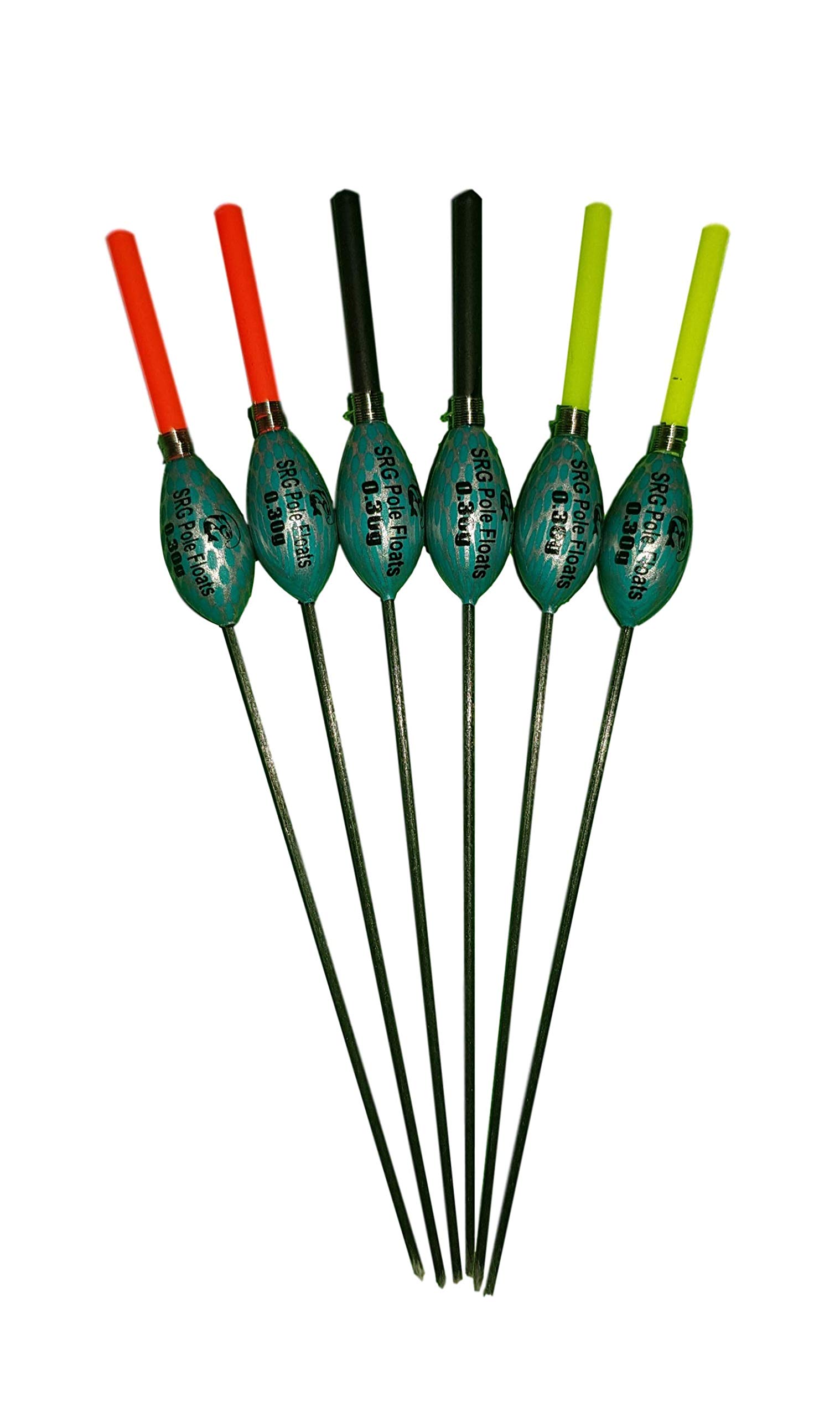 SRG Pole Floats SRG014 Pack of 6 x Pole Floats X Strong Margin Fiberglass Stem choose from (0.1g / 0.2g / 0.3g) (6 x 0.2g (3 x Red Tip and 3 x Black Tip))