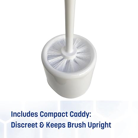 SPARTA 16-Inch Bowl Brush with Caddy, Toilet Bowl Cleaning Brush with Polypropylene Bristles and Storage Holder, White