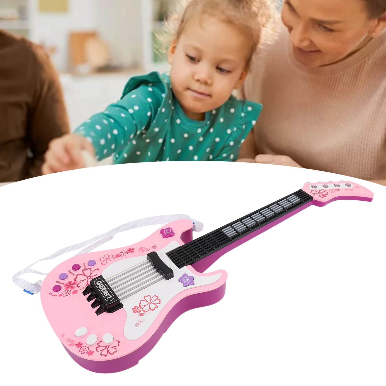 Cosiki Elektroniczna Zabawka Gitarowa, Połączenie Mikrofonowe z Wykrywaniem w Podczerwieni, Oszczędzanie Energii, Symulacja Dzieci, Gitarowa światło, 4 Tryby Gry dla Wczesnej Edukacji (Różowy)