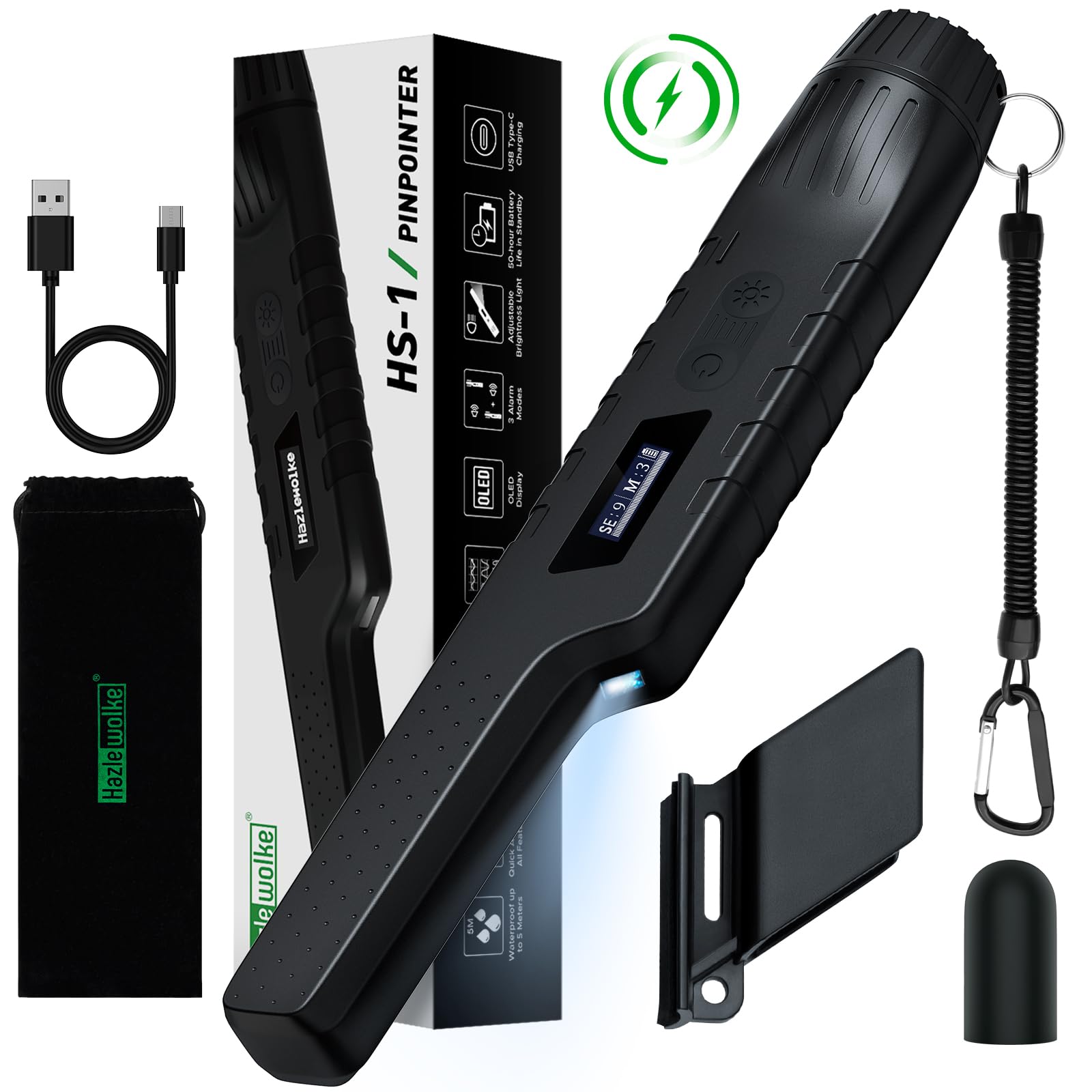 充電式ピンポインター 全防水金属探知機 高感度 ハンディ ゴールド検出器 OLED ディスプレイ ワンキー干渉除去機能付き大人&子供用 宝探し  金属検出 紛失物探し Pinpointer HS-1