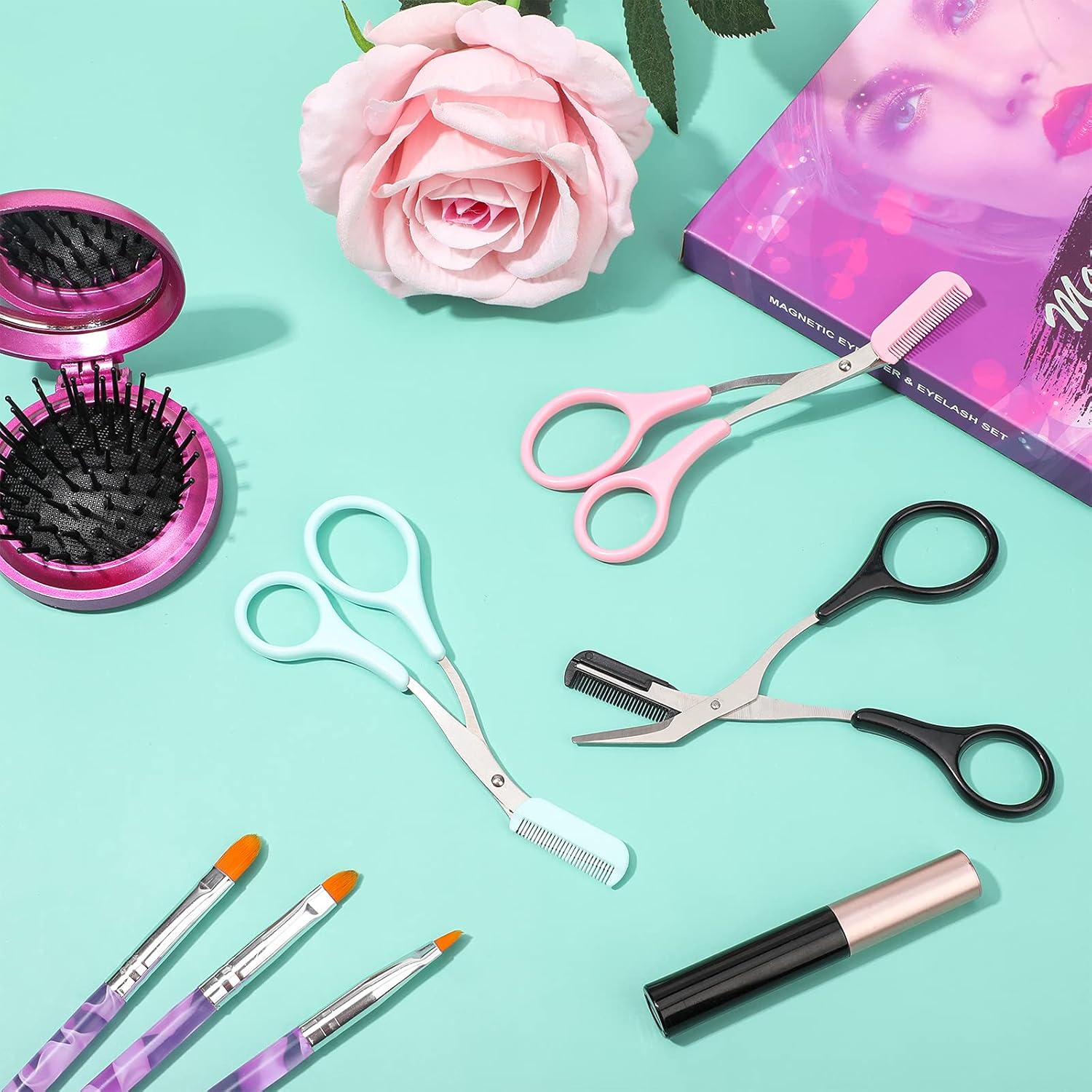Eyebrow Shaping Cut Scissors Eyebrow Trimmer Scissors with Comb Eyebrow Comb Non Slip Finger Grips Hair Removal Beauty Accessories for Men and Women (Black, Pink, Blue,3 Pieces) : Beauty & Personal Care