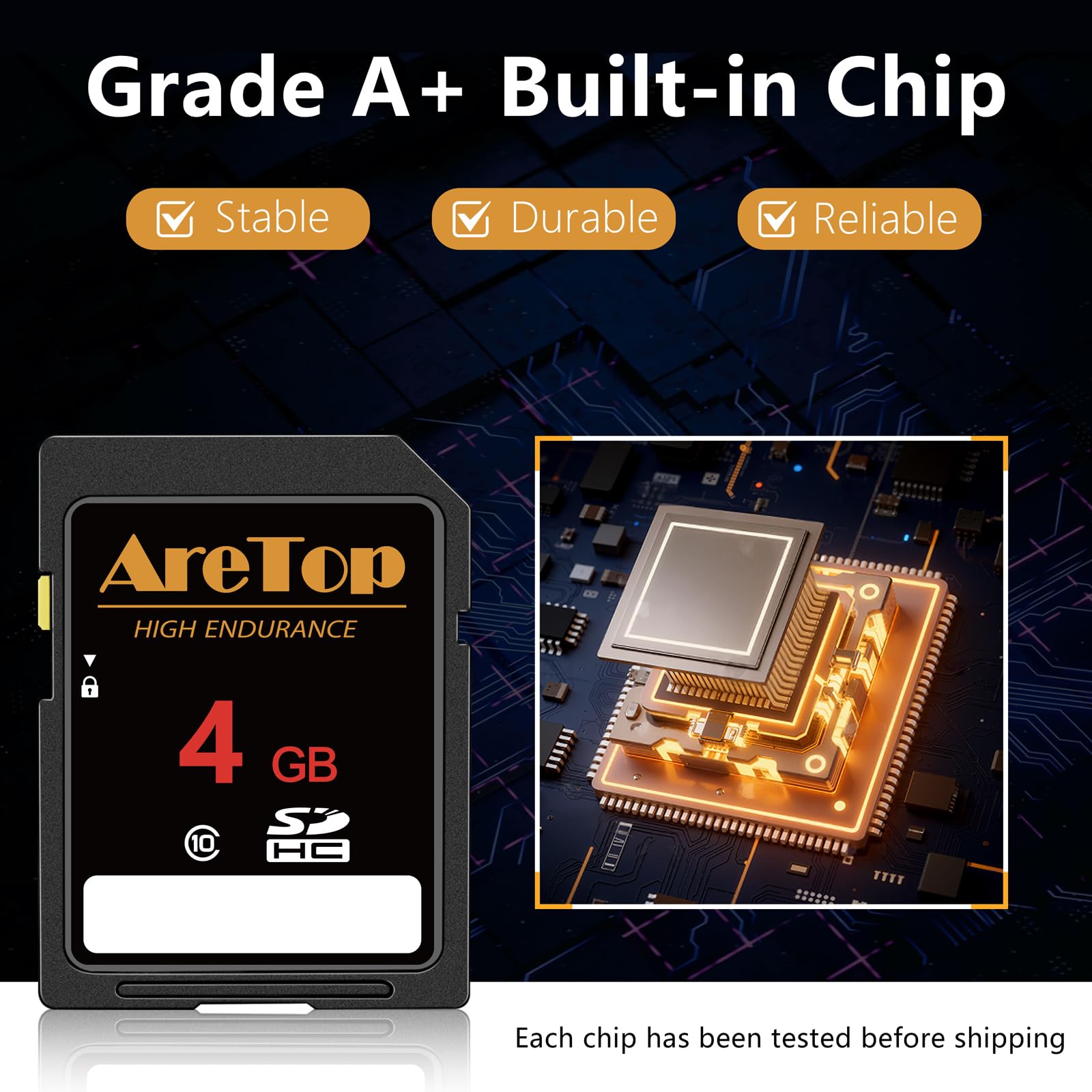 AreTop Tarjeta SD de 4 GB, paquete de 5 tarjetas de memoria SDHC UHS-I Clase 10, paquete de 5 tarjetas digitales seguras de video Full HD de 4 GB para cámaras, DSLR, cámaras de acción y cámara de