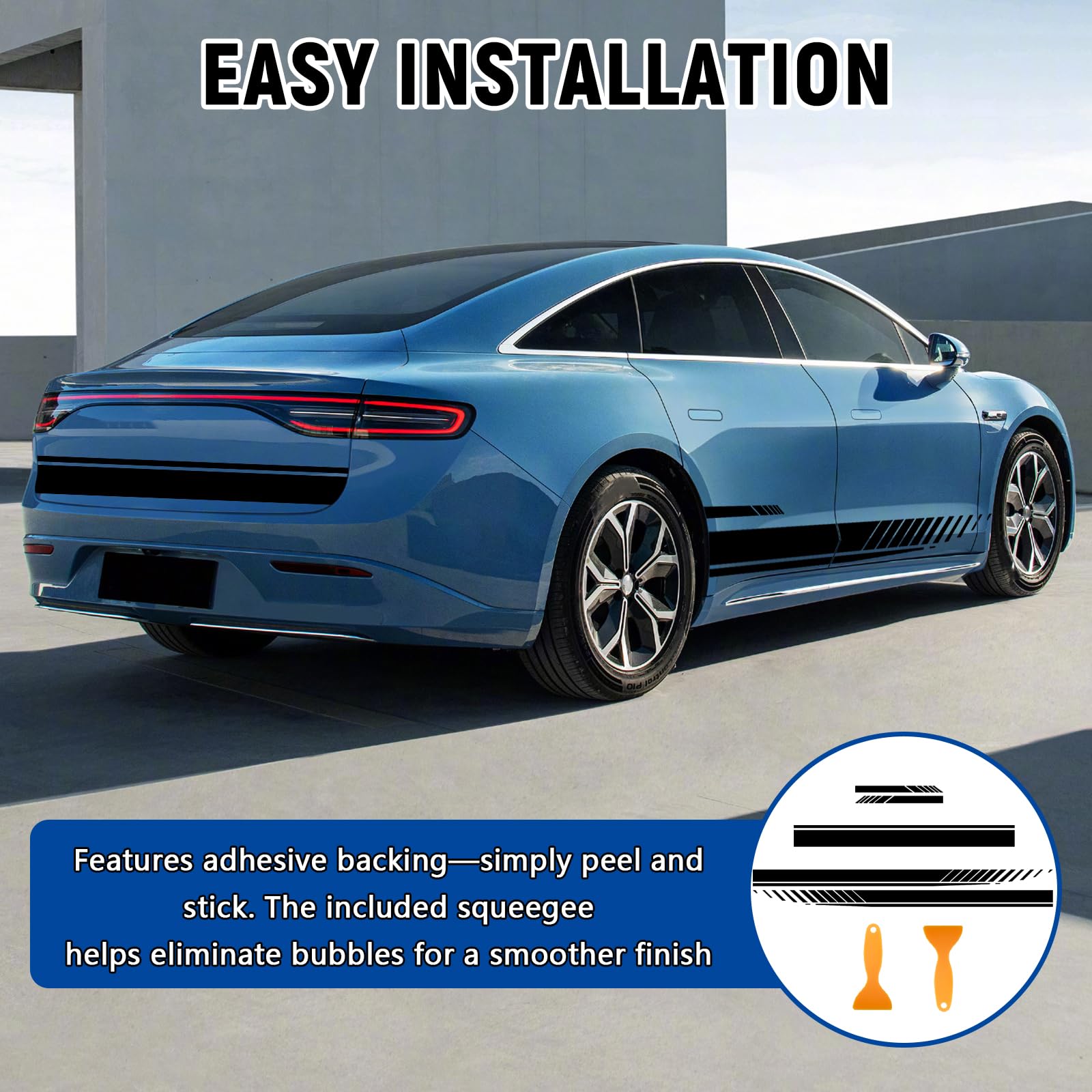 5 strisce laterali per auto, strisce laterali da corsa, in PVC, per SUV, camion e fuoristrada, autoadesive, per tuning (nero)