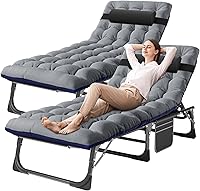 Vista 18 de DoCred Sillón plegable con colchón, cama plegable ajustable de 5 posiciones, tumbona perfecta para tomar el sol, campamento, piscina, playa, patio